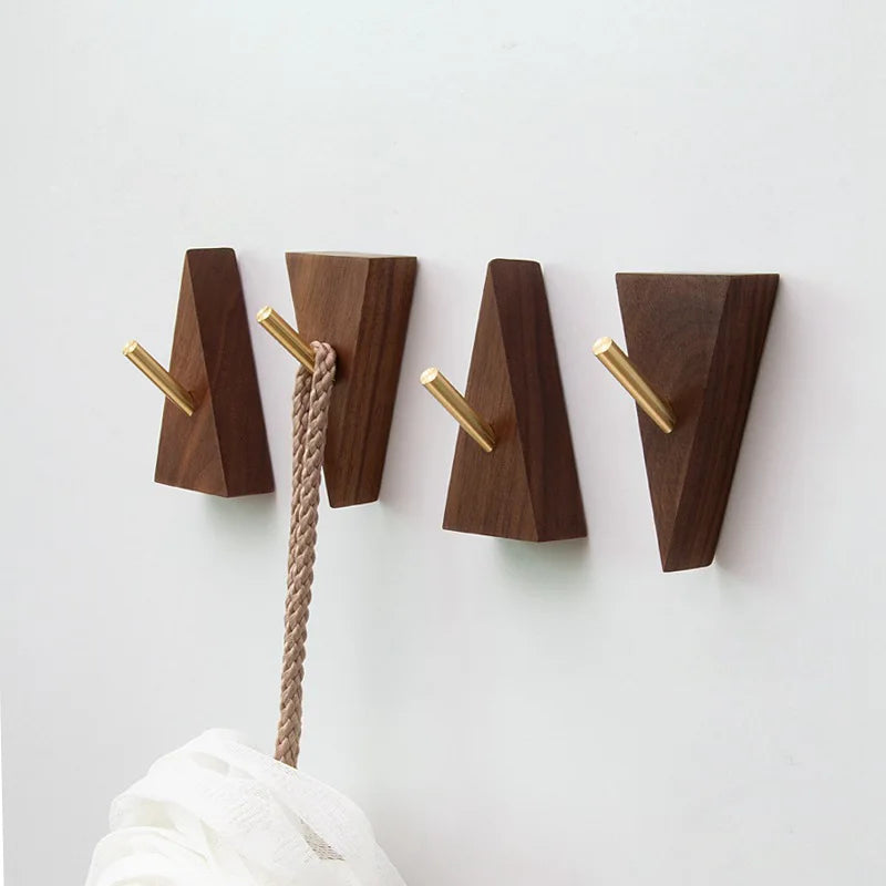 Wooden Clothes Hanger Wall Mounted Coat Hook Natural Wood Decorative Key Holder Hat Scarf Handbag Storage Hanger Bathroom Rack