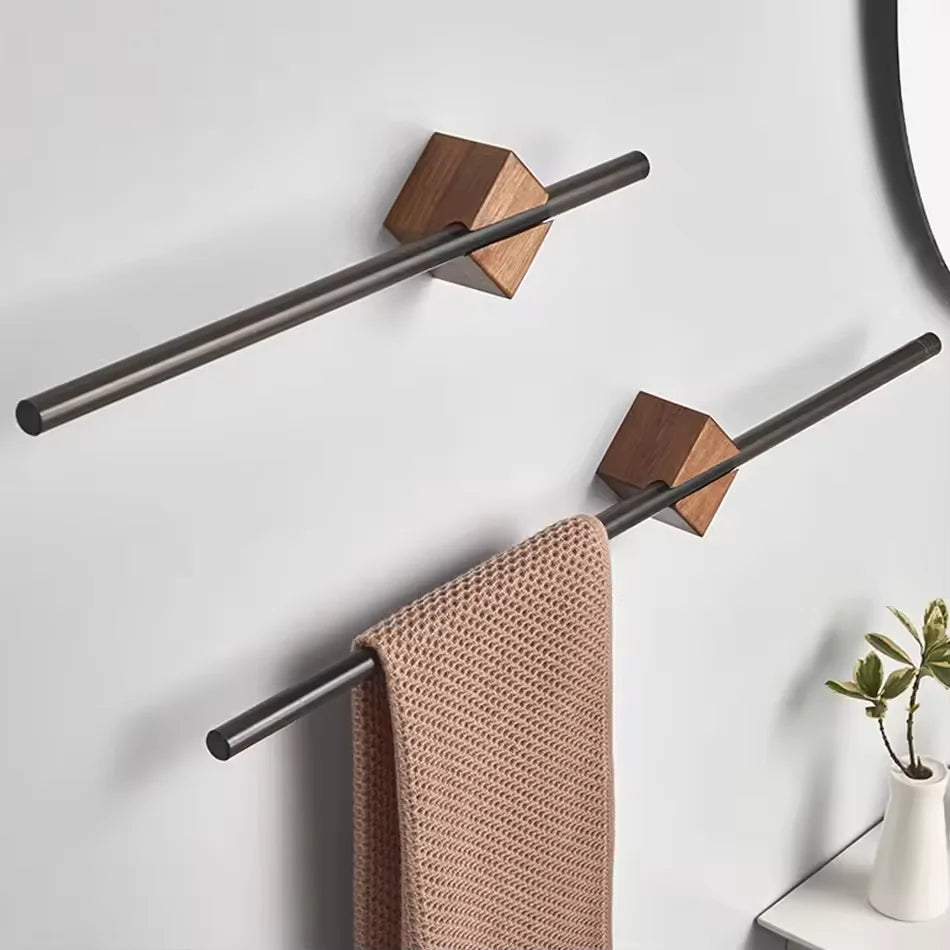 Wood Towel Rack shelves Hanger Bath Towel Holder Wall Hanging Towel Bar Space Aluminum Bathroom Shelf Kitchen Storage Rack